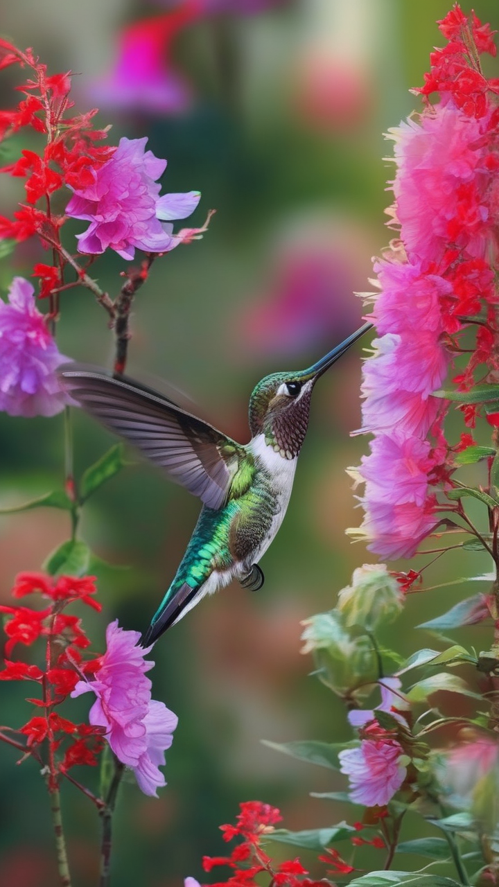 Hummingbird in garden wallpaper