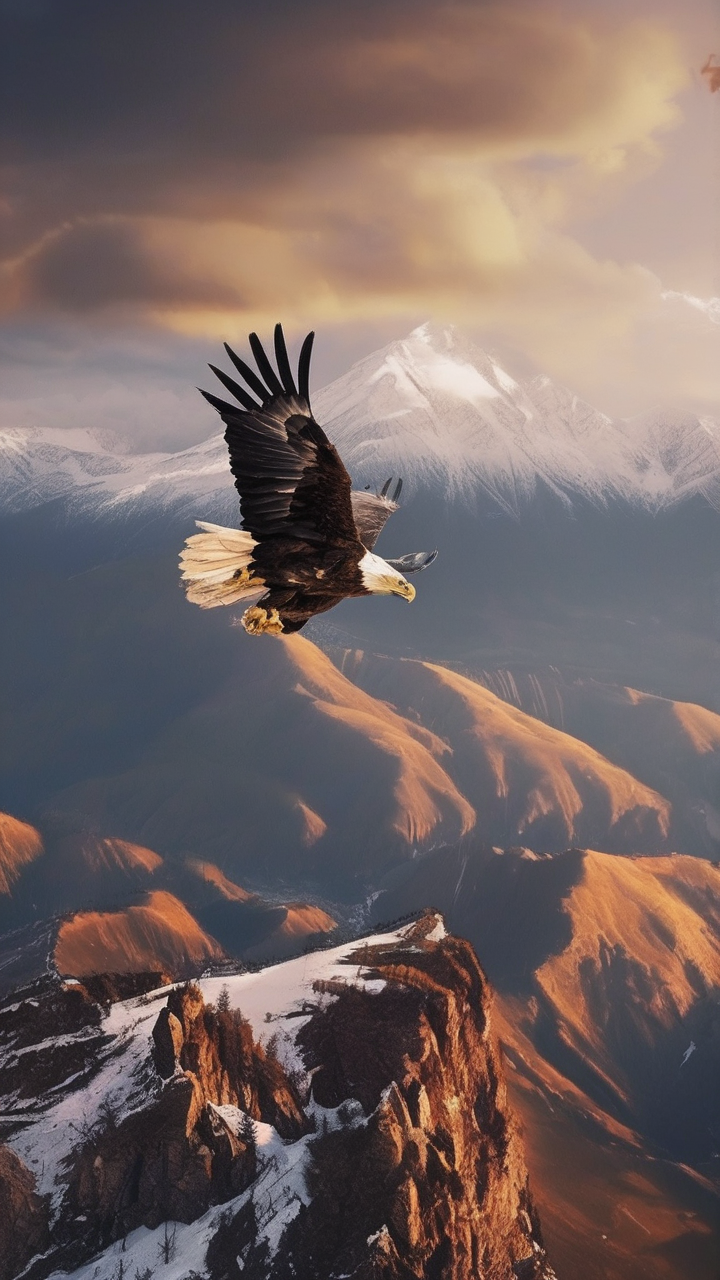 Eagle flying over mountains wallpaper