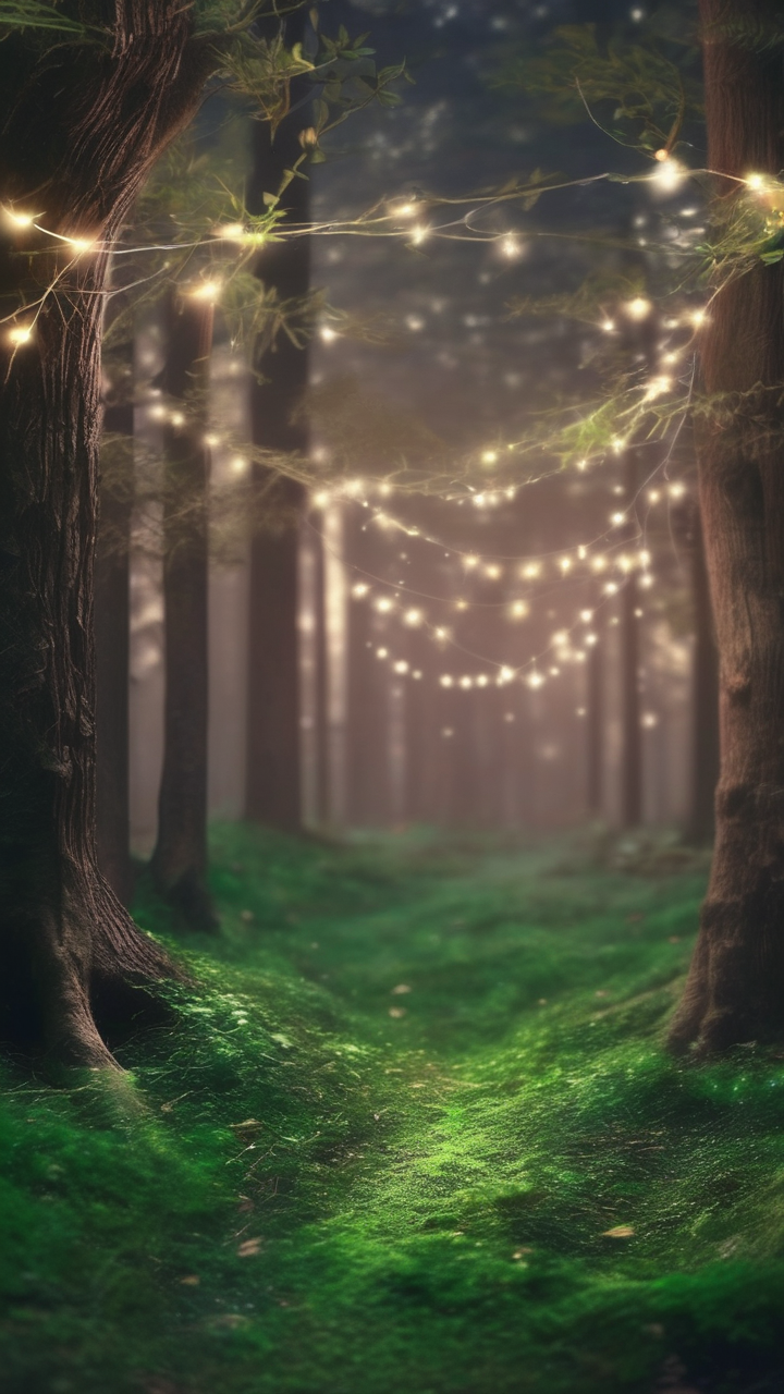 Enchanted forest fairy lights wallpaper