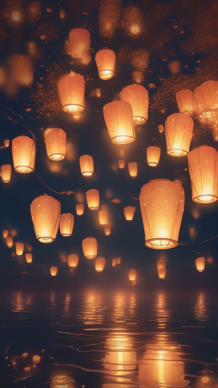 Magical floating lanterns wallpaper