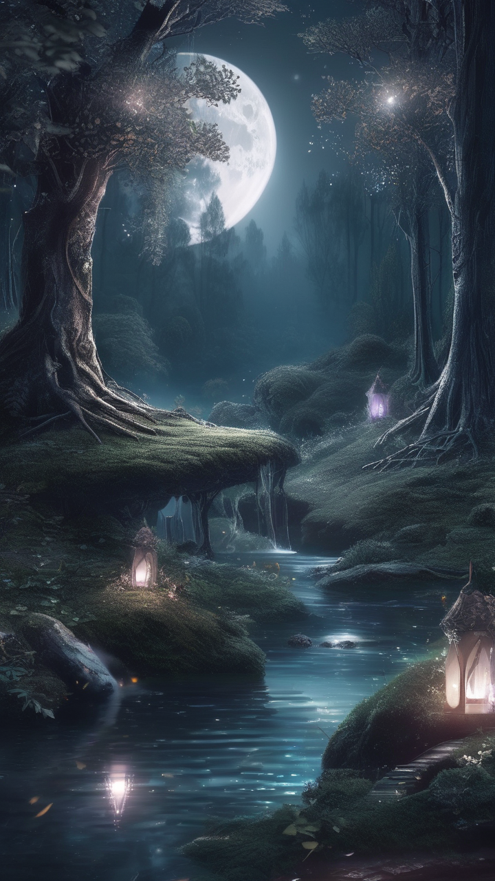 Moonlit fairy forest wallpaper