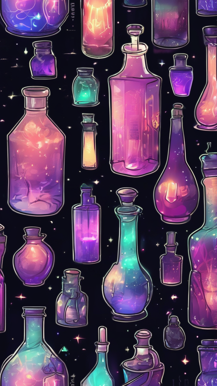 Glowing potion bottles wallpaper