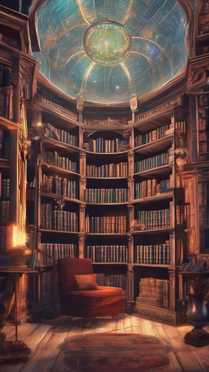 Magical library tower wallpaper