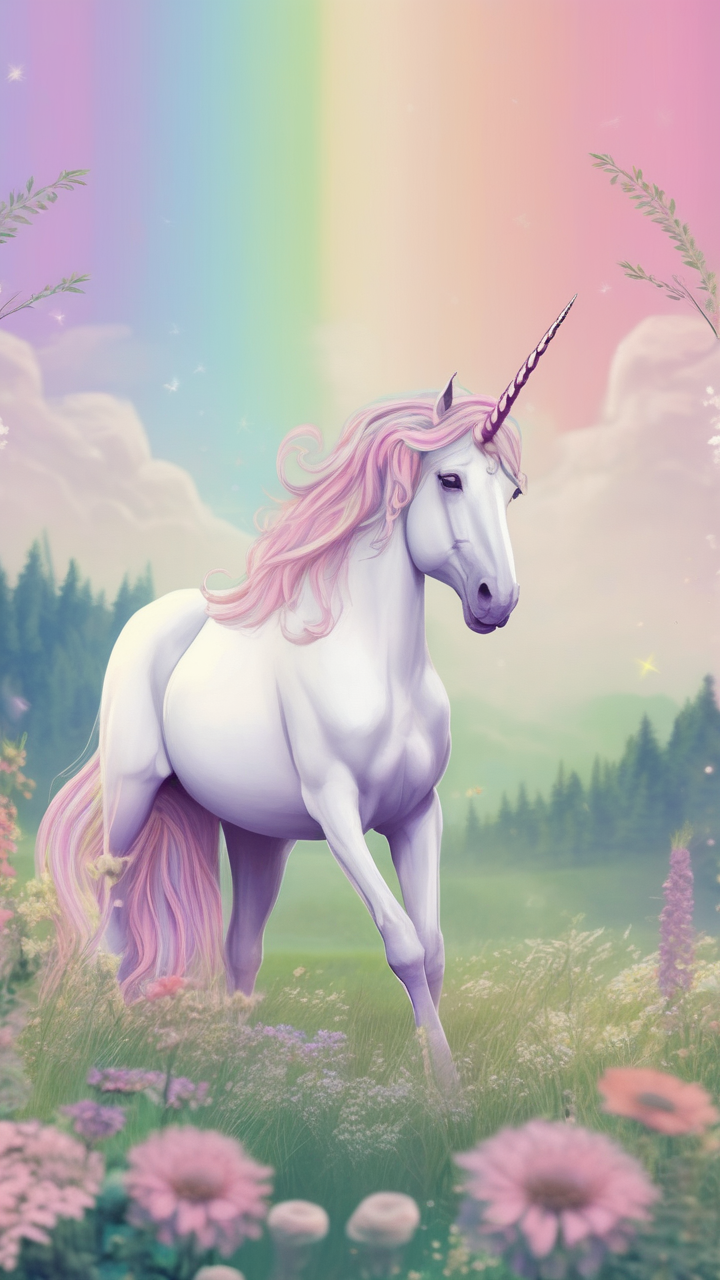 Unicorn in meadow wallpaper
