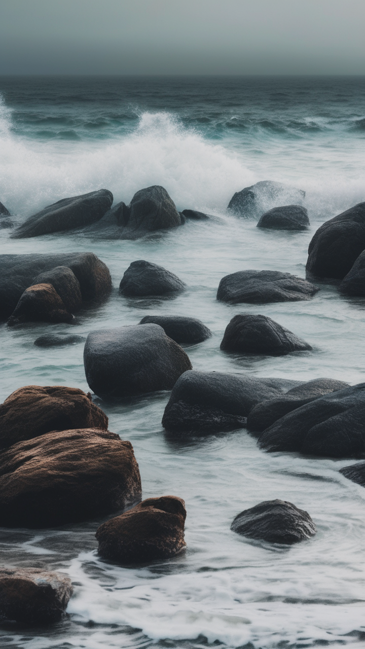 Ocean mist rocks wallpaper