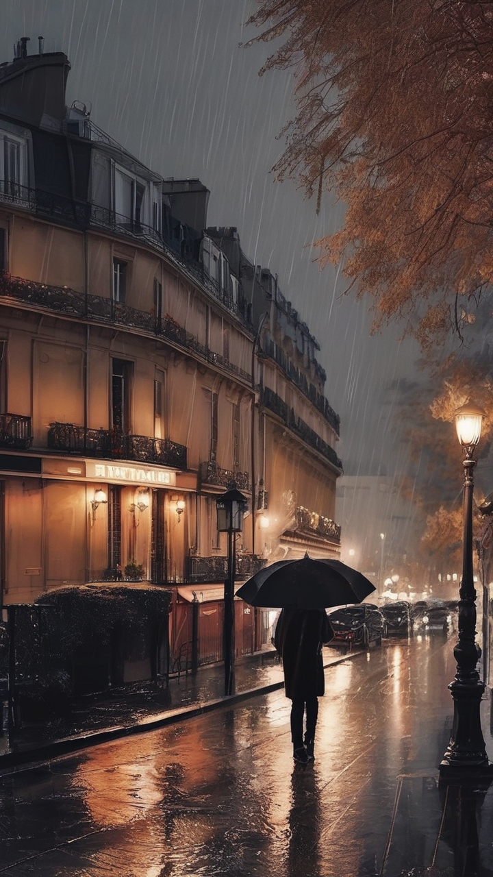 Paris rainy night wallpaper