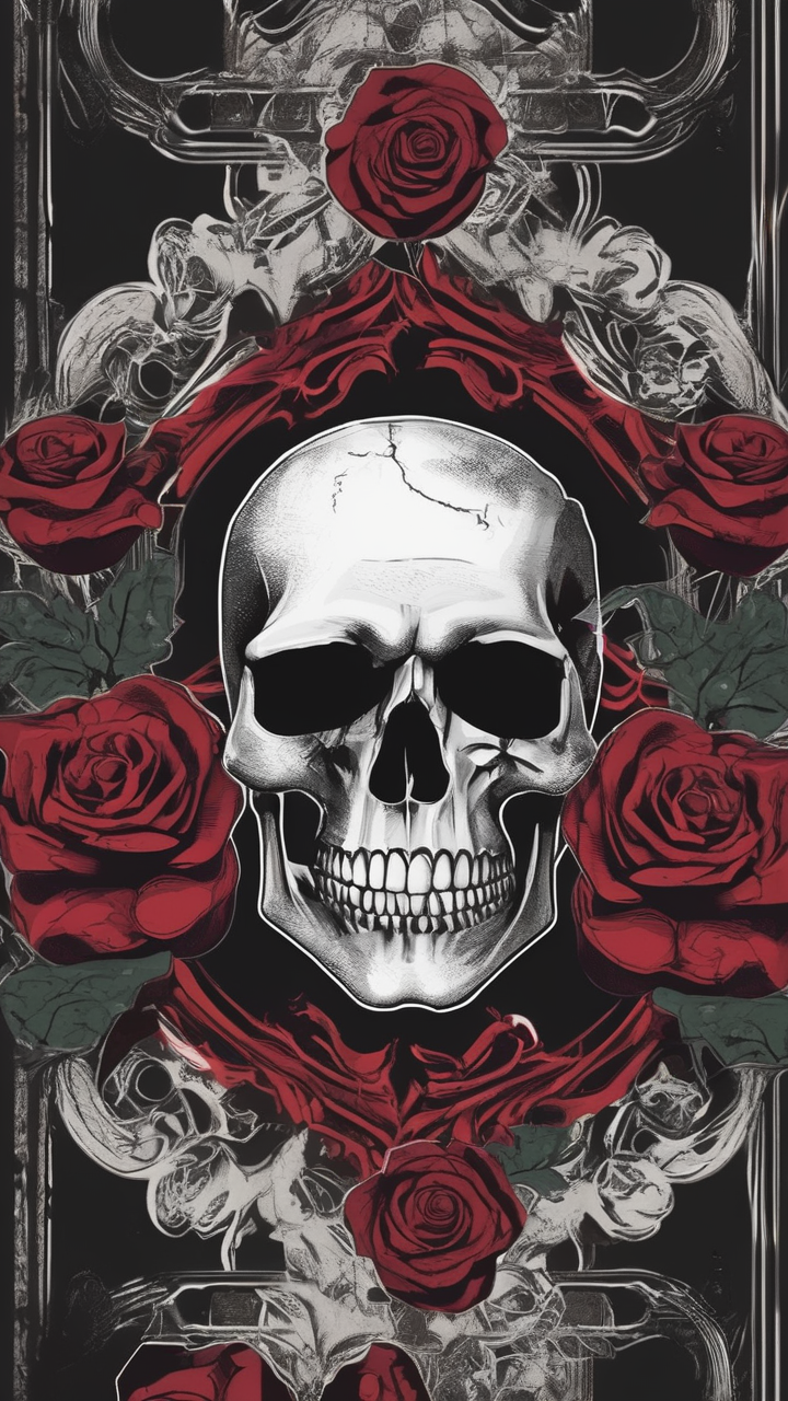 Dark academia skull and roses wallpaper