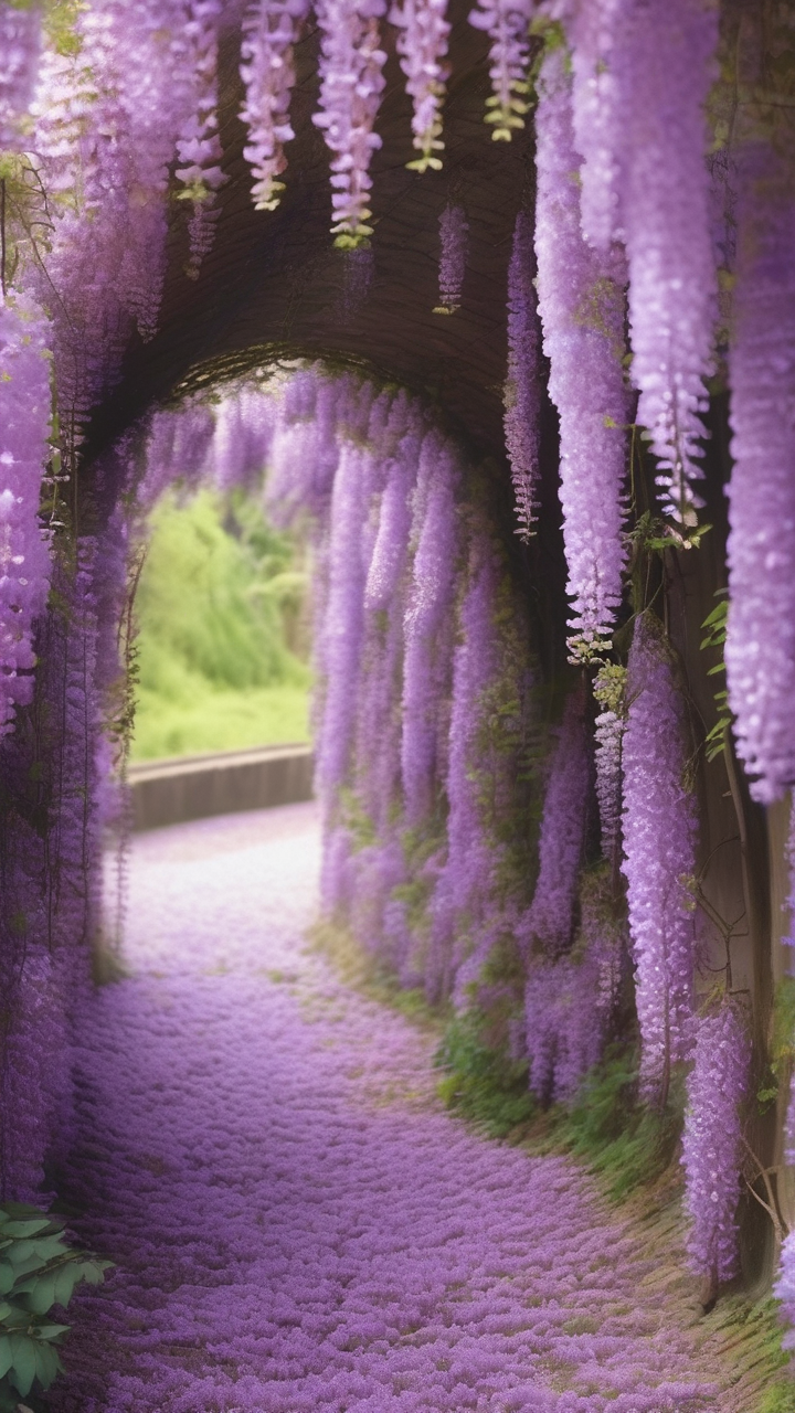 Purple wisteria tunnel wallpaper