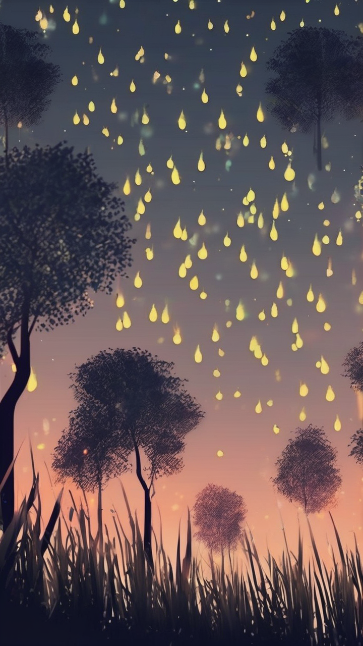 Fireflies in summer night wallpaper