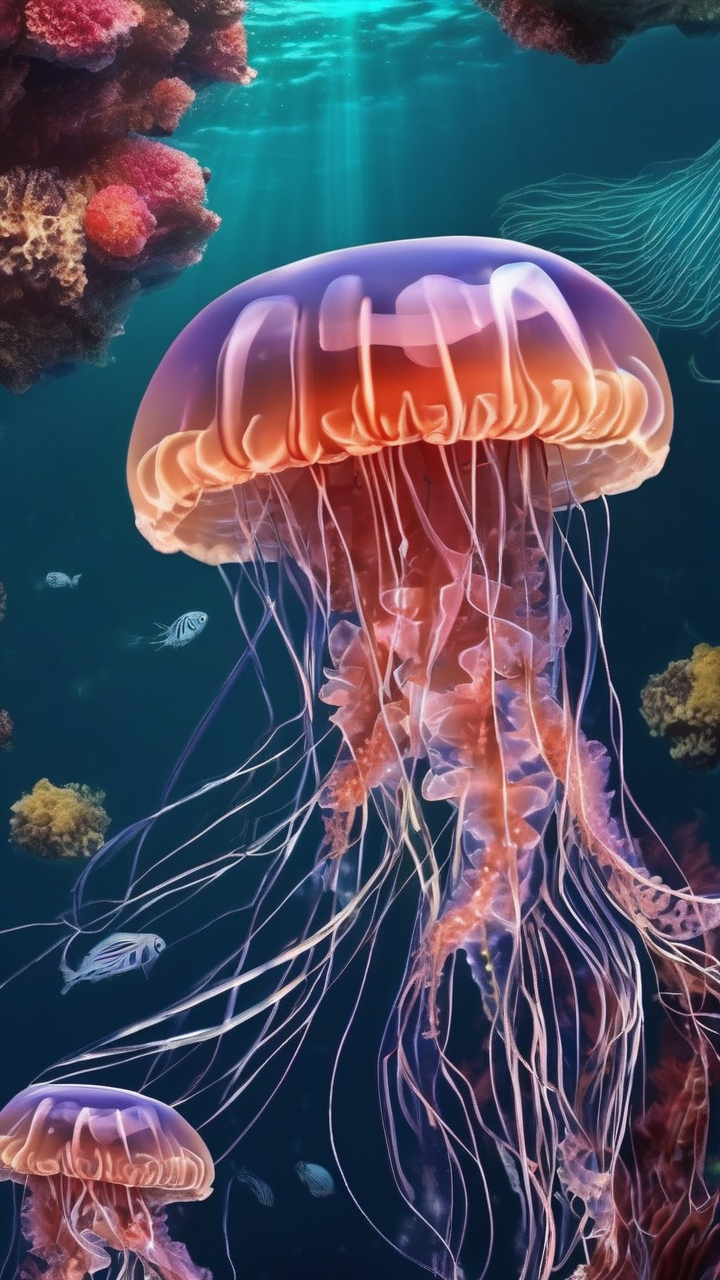 Jellyfish and coral underwater wallpaper
