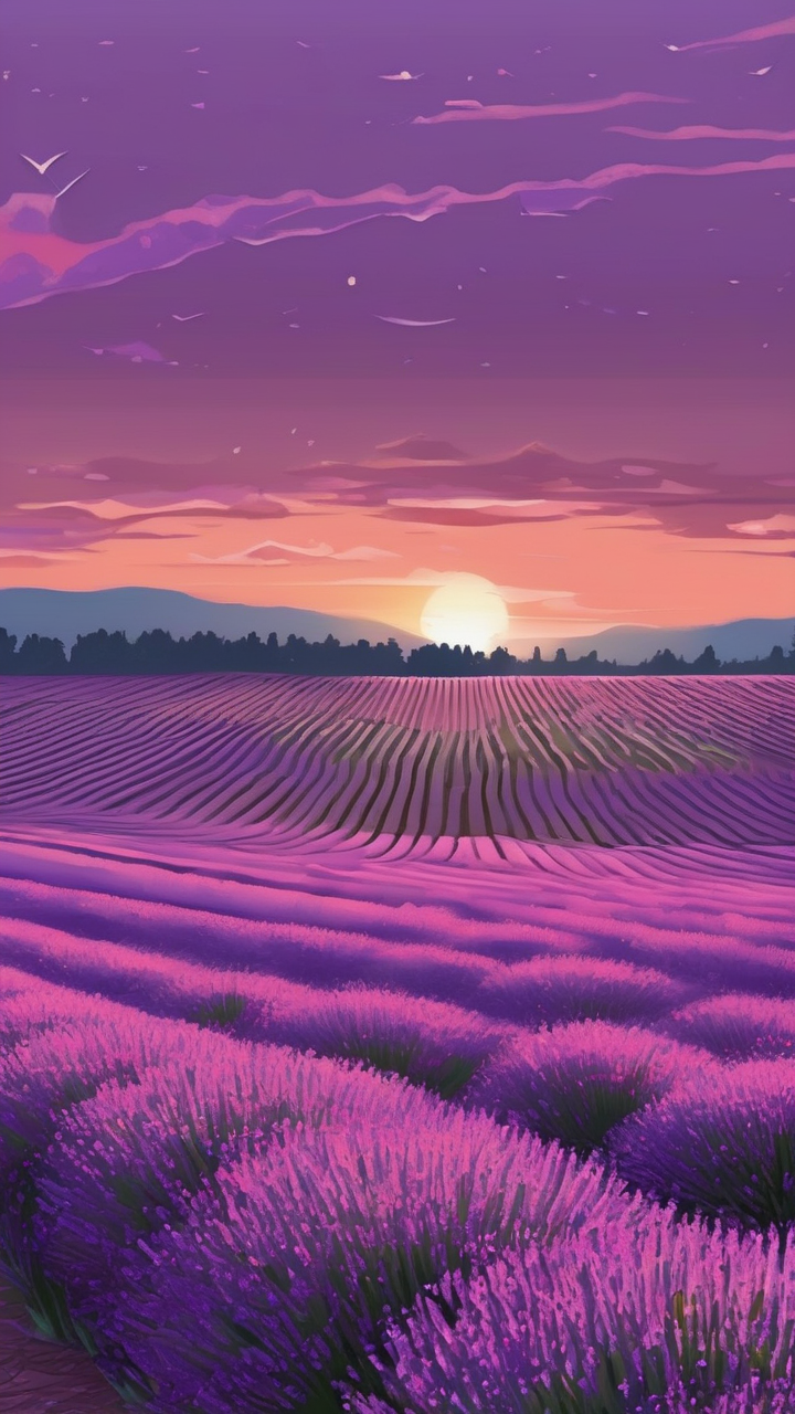 Lavender field sunrise wallpaper