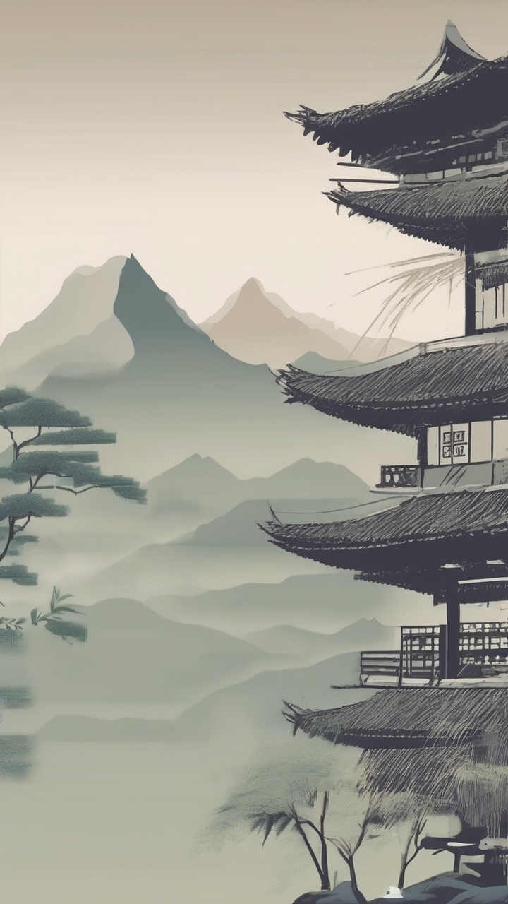 Bamboo and mist Japanese wallpaper