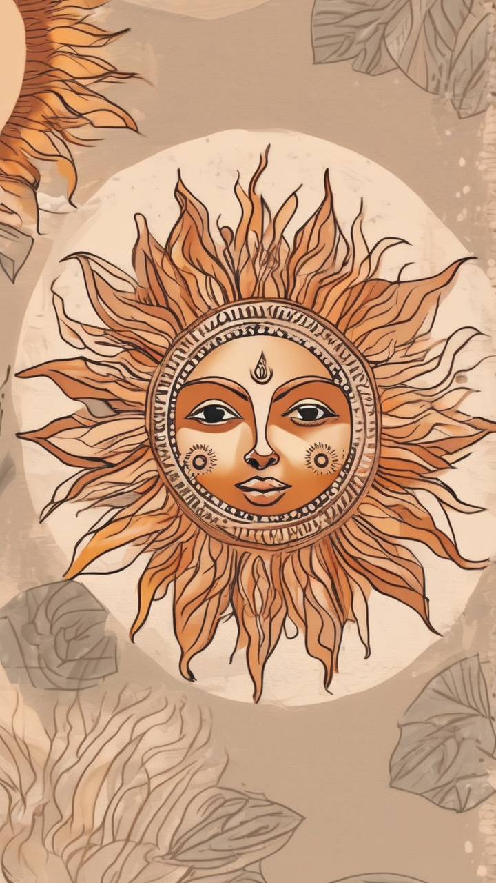 Boho sun face wall art wallpaper
