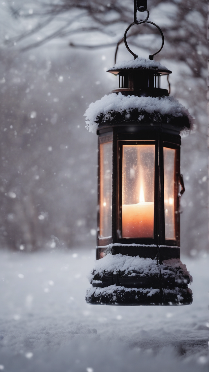 Old lantern in snow wallpaper