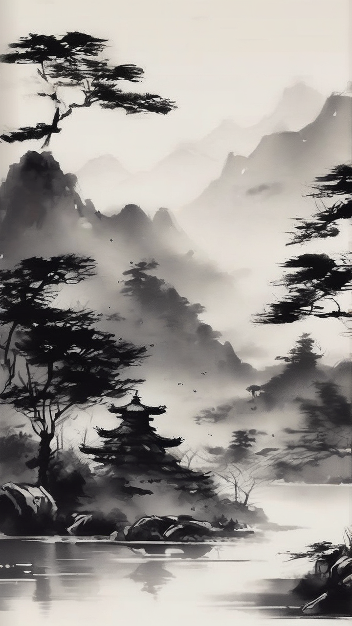 Ink wash landscape wallpaper