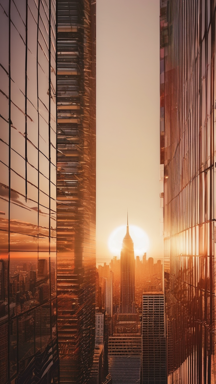 Sunset between skyscrapers wallpaper