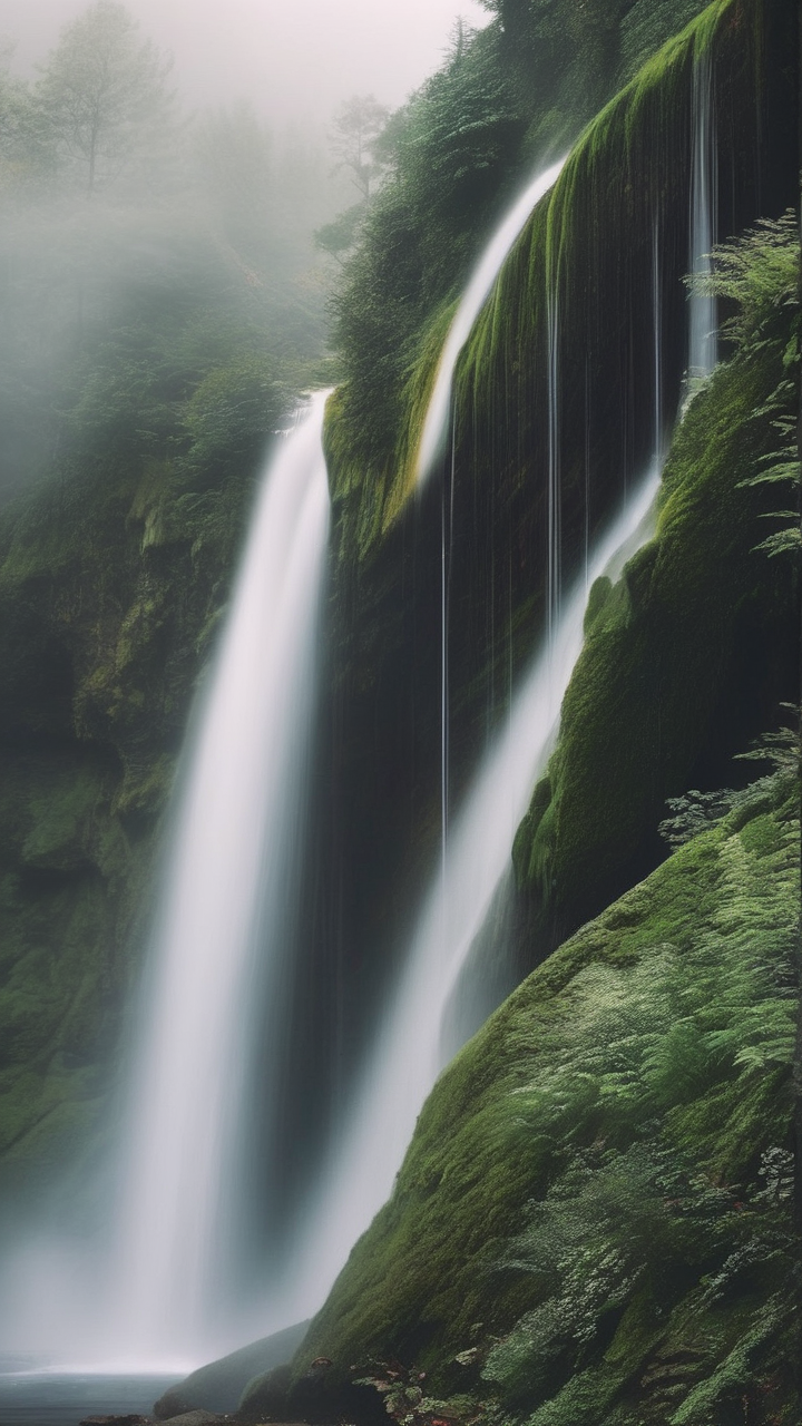 Cascading waterfall mist wallpaper
