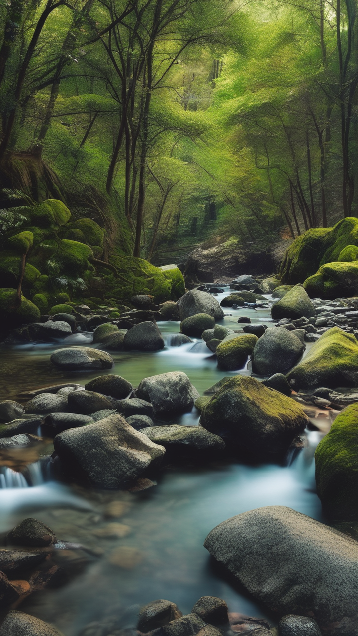 Forest creek rocks wallpaper