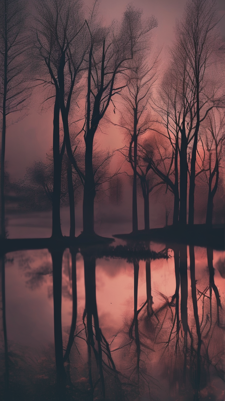 Moody lake reflection trees wallpaper